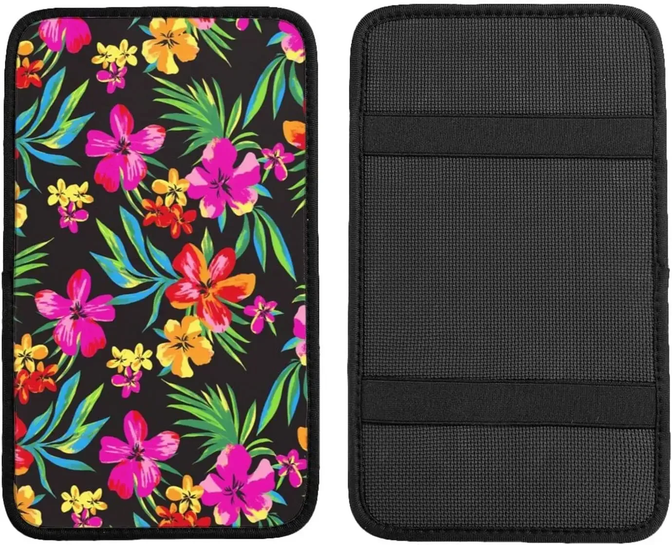 Vehicle Center Console Armrest Cover Pad, Hawaiian Colorful Flower Print Soft Comfort Car Handrail Box Cushion Universal Fit for