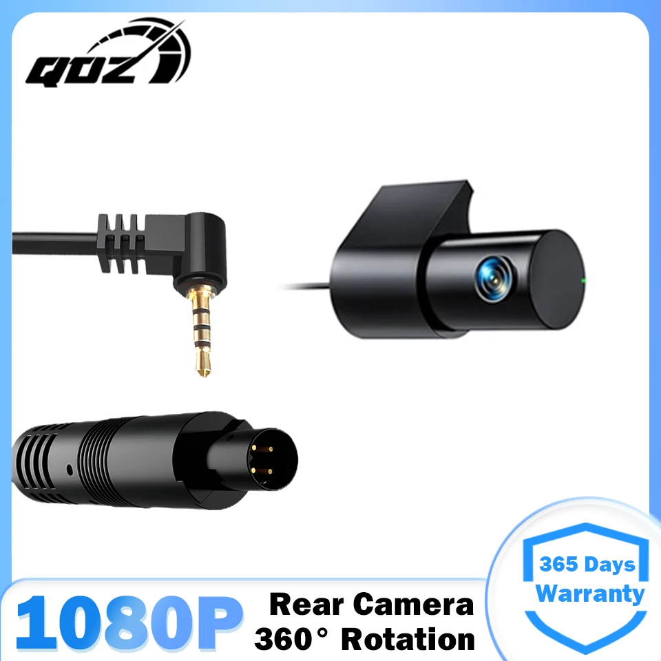 QOZ 1080P AHD Rear Camera 4 Pin 2.5mm Jack Reverse Image Cam Only for Dash Cam Carplay Support CVBS CVI TVI Format