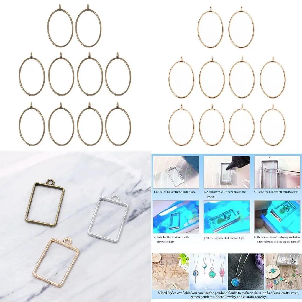 

31BB Novelty 10x Keyrings Pendant Blanks Geometric Hollow Square Framework DIY Art Craft for Resin Jewelry Making Decoration