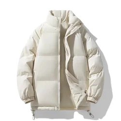 New Winter Stand Collar Parkas Men Fashion Casual Warm Jacket Solid Outdoor Windproof Streetwear Coats Couple Thick Loose Parkas