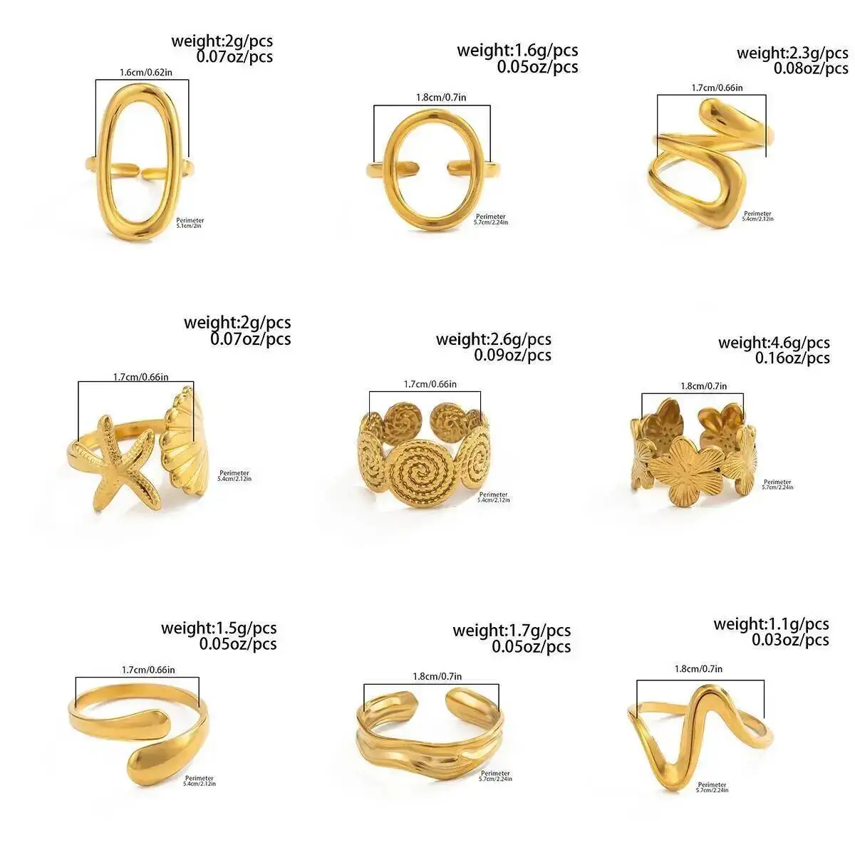 SHIXIN 9 Styles Punk Irregular Stainless Steel Hollow Open Rings Women Luxury PVD18K Gold Color Waterproof Knuckle Ring Jewelry - view 4