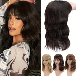 Snoilite Synthetic Topper Hair Piece Invisible Seamless Wavy Wig Bangs Clip Overhead Invisible Replacement Cover White Hair 14