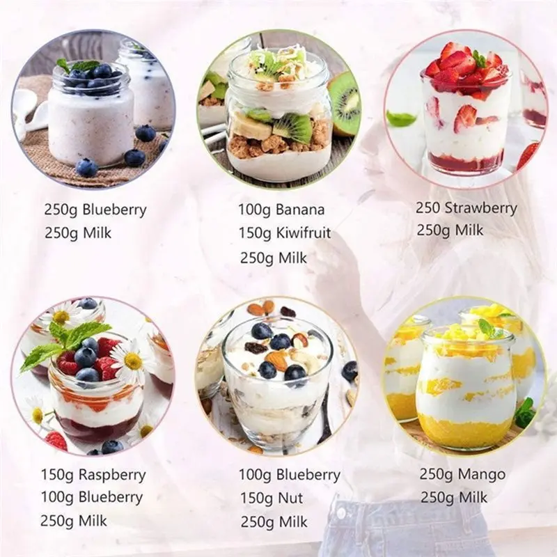 YANA35R Automatic Yogurt Maker With 8 Glasses Ice Cream Pudding Maker Adjustable Temperature Time Function Professional UK Plug