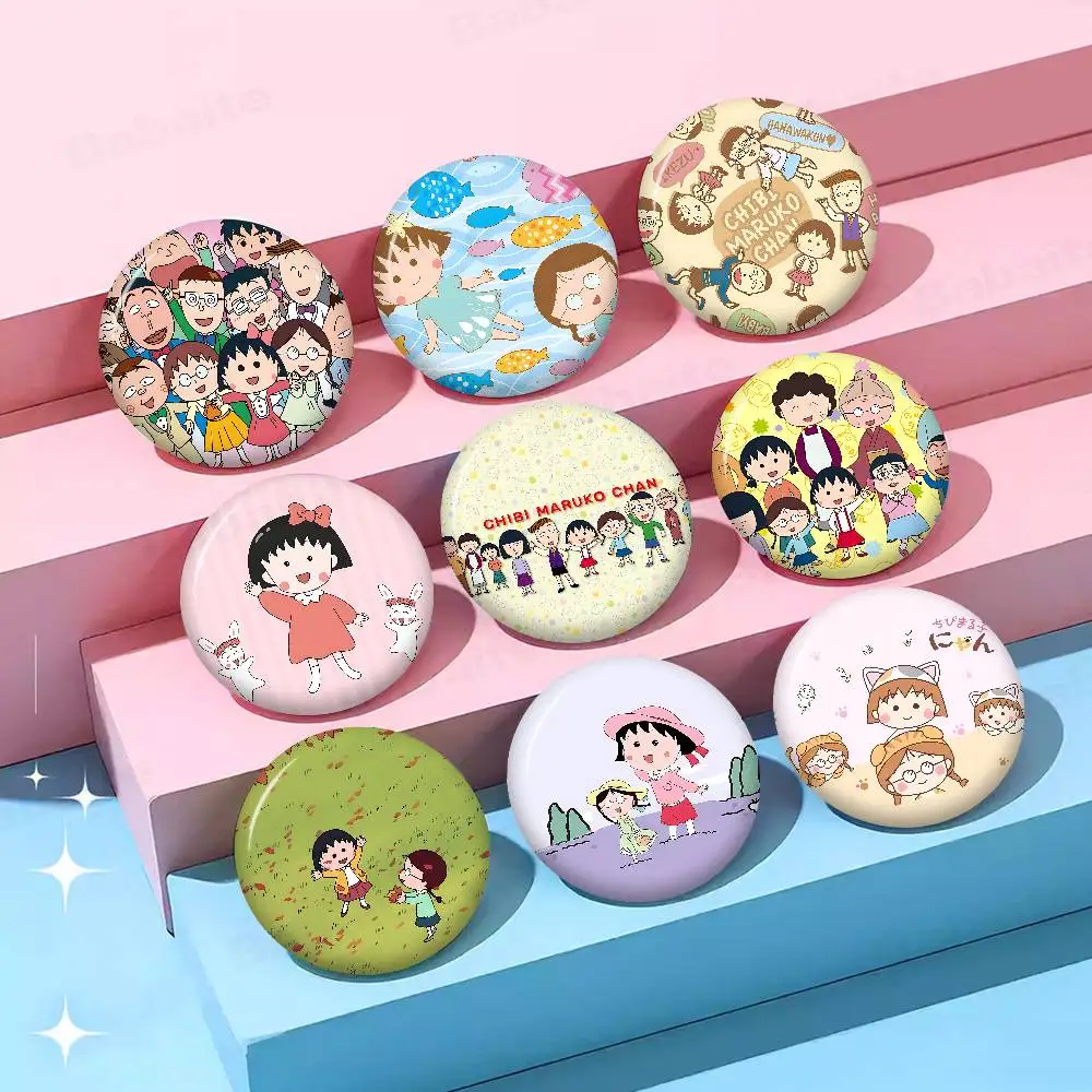 Catoon Chibi Maruko Chan Creative Pins Funny Round Snap-in Brooch Badge Backpack Hat Accessories Jewelry Gifts for Friend