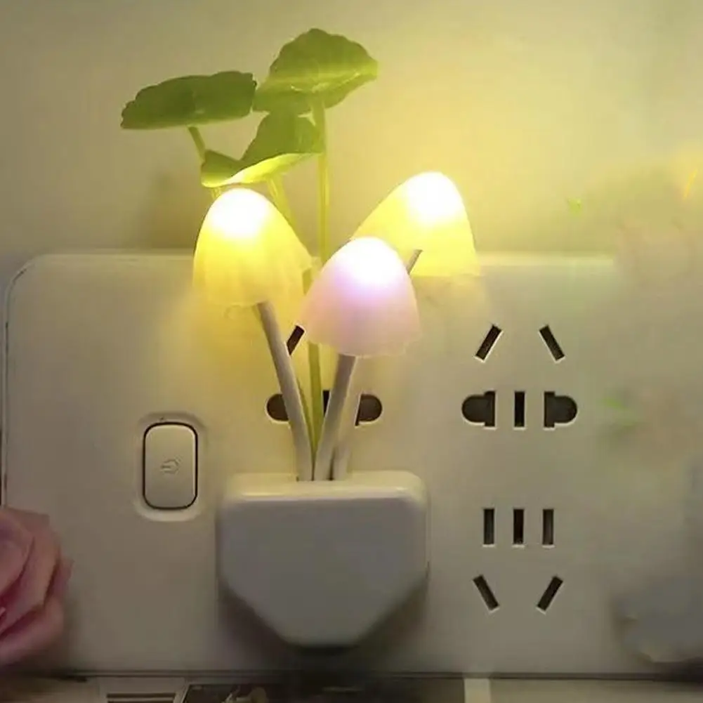 EU Plug LED Night Light Sensor Wall Lamp Romantic Lotus Leaf Mushroom Light-Control Induction Bedroom Home Decor Lighting