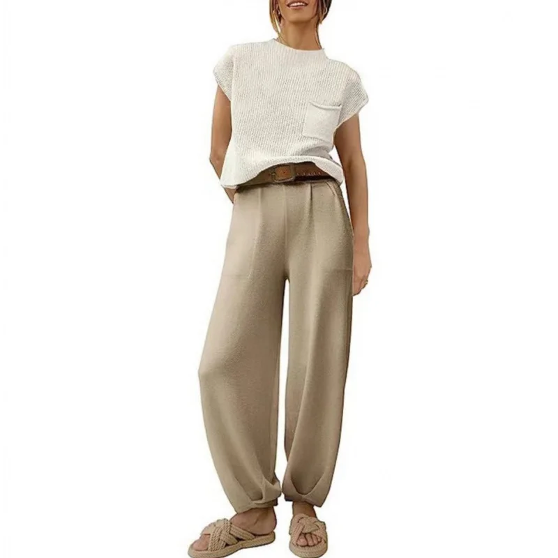 

Products in stock new2025New Casual Fashion Set Solid Color Short Sleeve Top and Long Pants Two-Piece Set