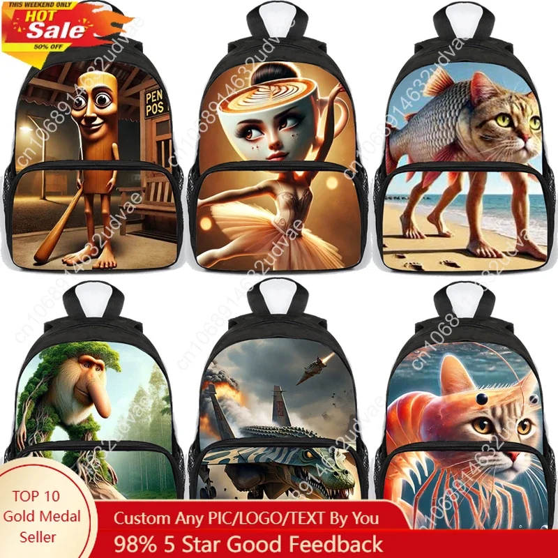 Italian Brainrot Print Backpack School Bags Cartoon Tung Tung Sahur Primary Students Bookbag Boys Girls Rucksack Travel Mochila