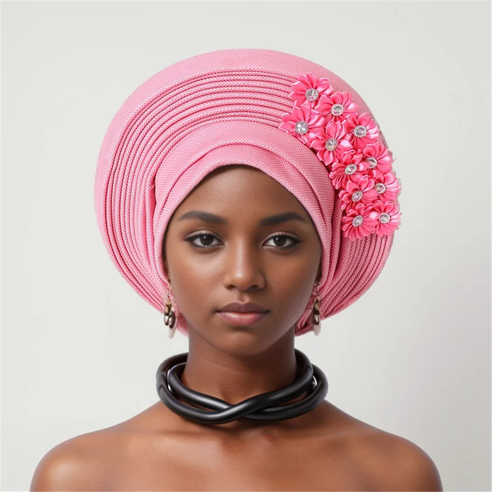 Frauen Kopf wickel für Hochzeits feier Nigeria Kopf bindungen mit Blumen bereits gemacht Auto Gele 2024 neue afrikanische Headtie Turban – Detail 15