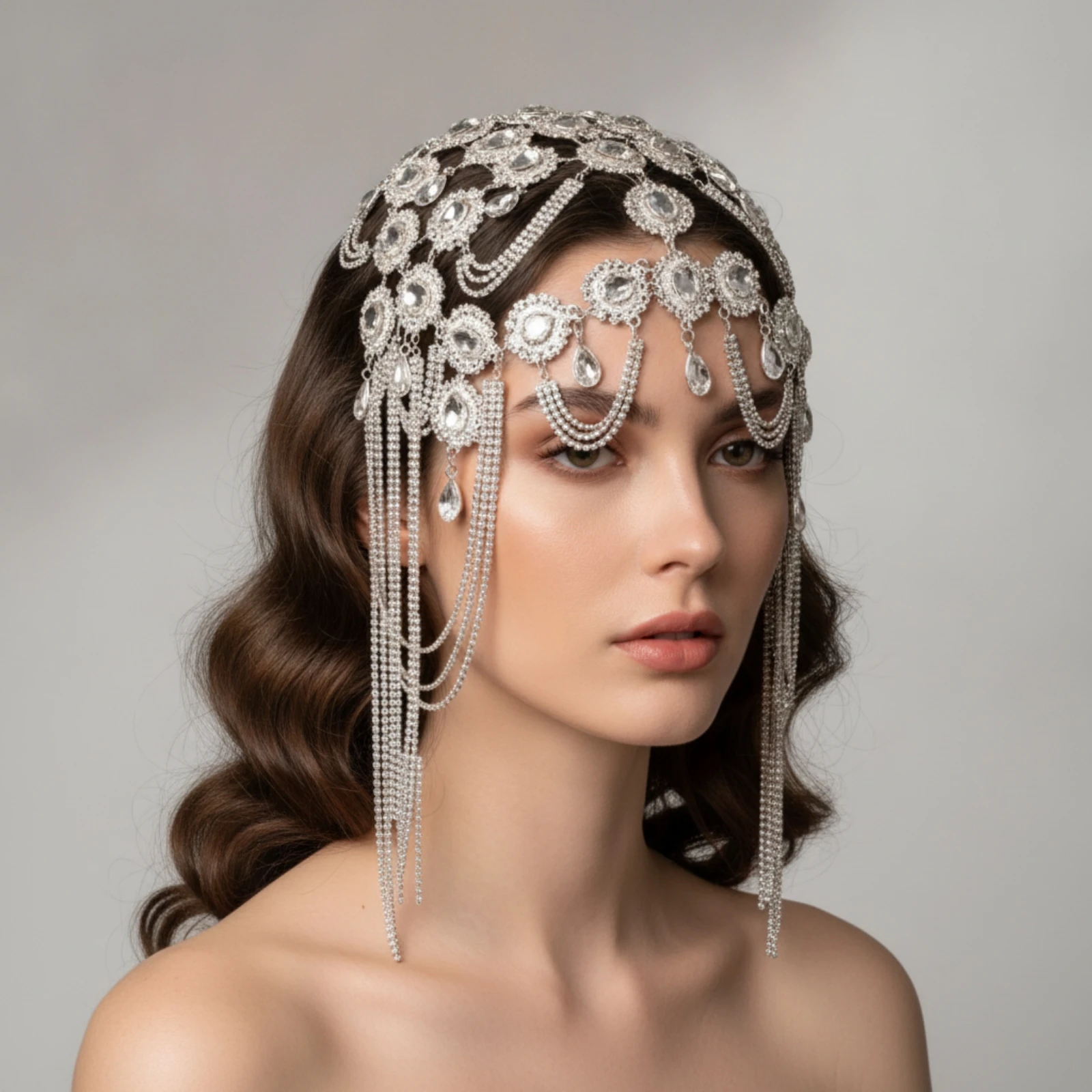 Bridal Headpiece with Tassels Dangling Forehead Headpiece Hair Chain with Tassels Ornate Headband Jewelry Boho for Brides