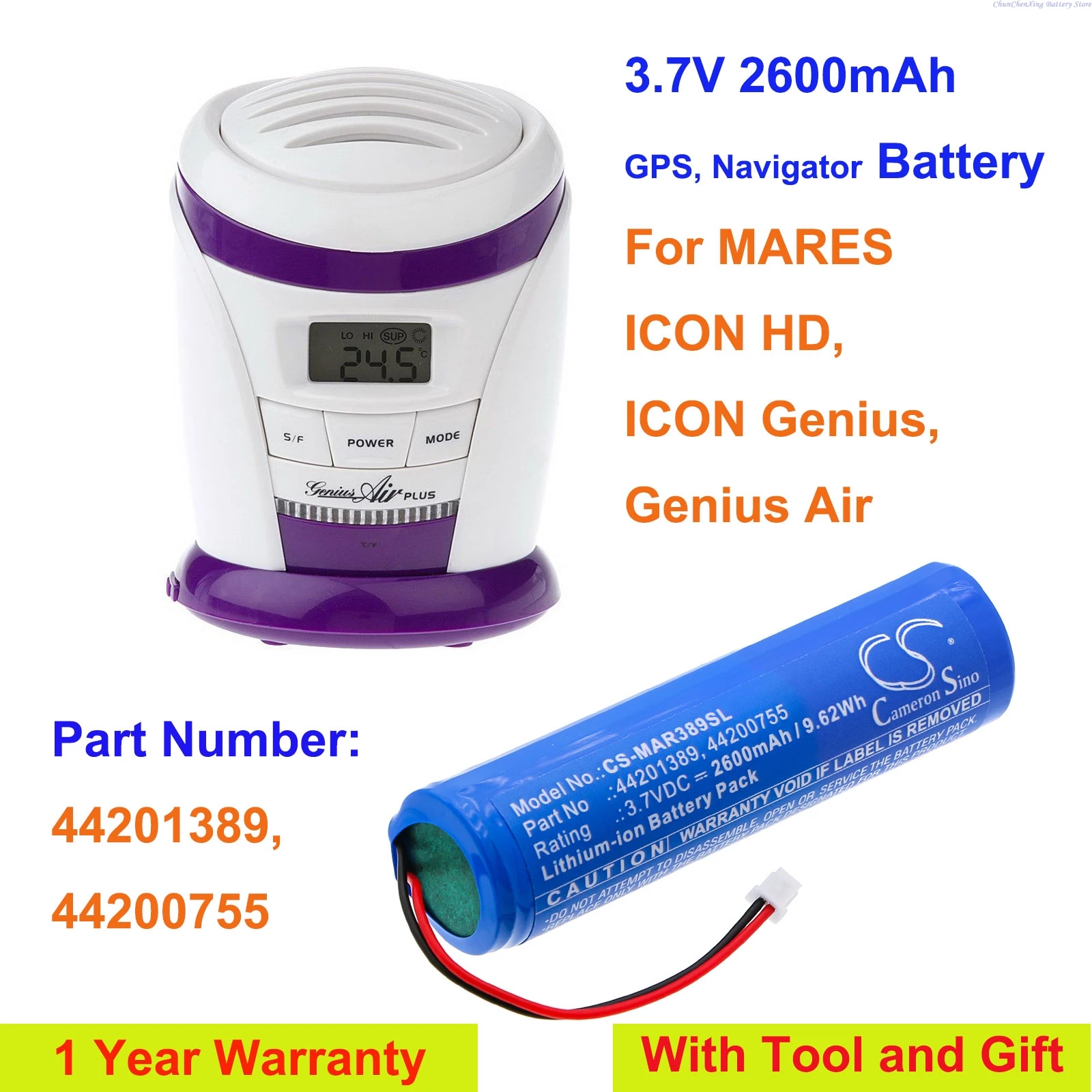 Cameron Sino 3.7V 2600mAh/3350mAh GPS, Navigator Battery 44201389, 44200755 for MARES ICON HD, ICON Genius, Genius Air +TOOL