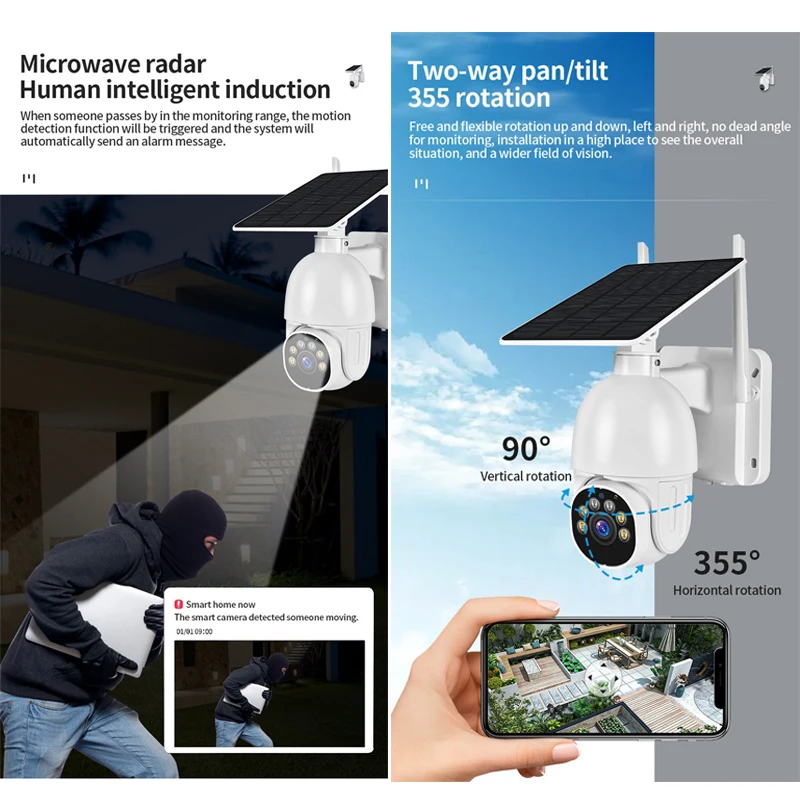 Câmera de vigilância solar, detector de movimento, Smart Video Cam, monitoramento solar, ao ar livre, Tuya, WiFi, CCTV, 1080P