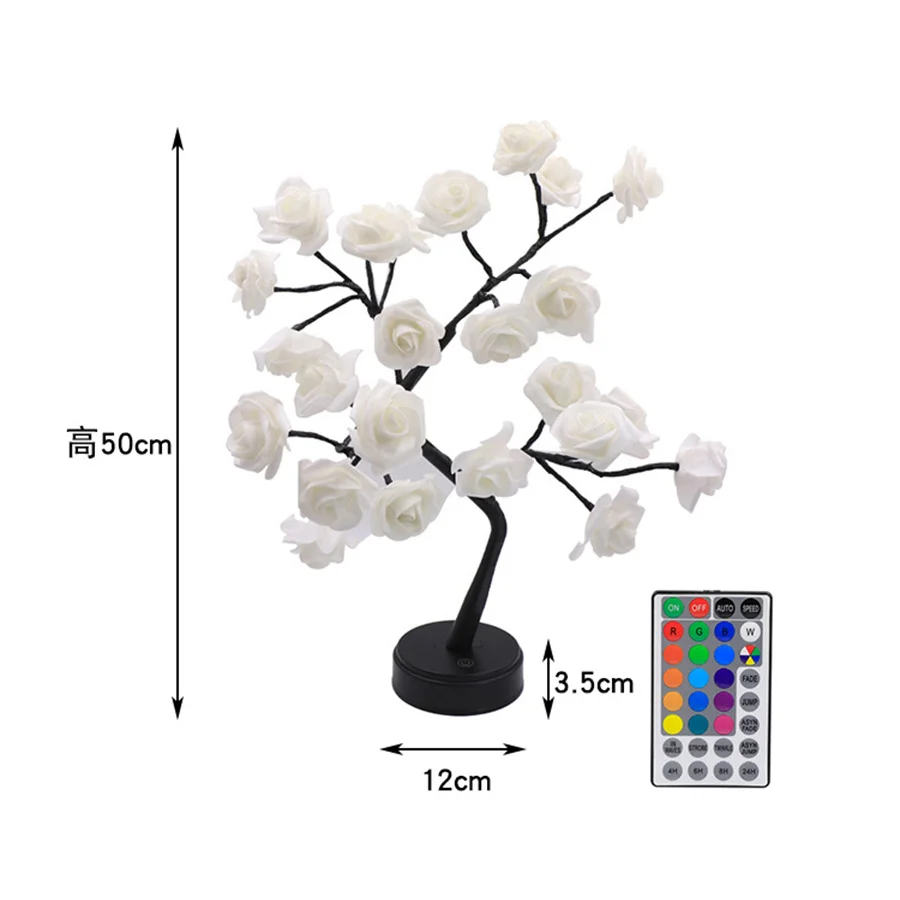 RGB Color Changing Lighted Rose Tree Lamps with Remote Rose Flower Table Lamp 24 LED Lighted for Valentine's Day Wedding Decor