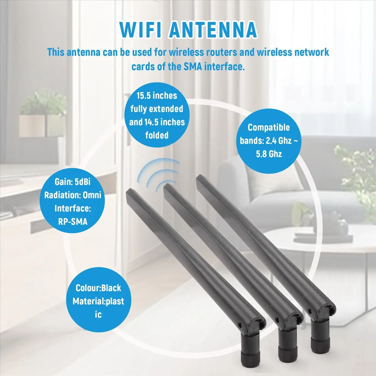 {T30C Latest}3 PCS New Metal WiFi Antenna of RP-SMA Interface with 5DBi 2.4G/5G Dual-Band Wireless Wifi Antenna for RT-AC68U