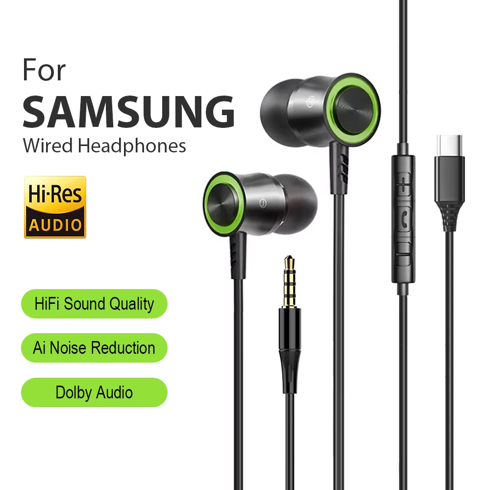 USB Type C Wired Headphones For iPhone 18 17 HiFi Bass Stereo Mic 3.5mm Earphones For Samsung Galaxy S26 S25 Ultra Xiaomi Redmi