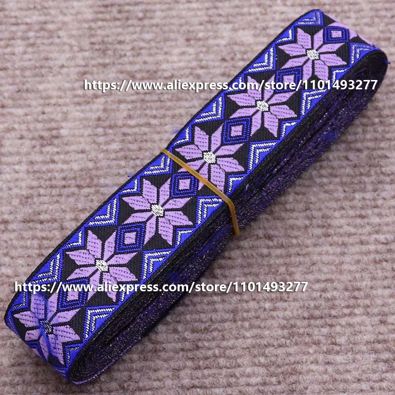 7 Yards 3.3cm Jacquard Ribbon Ethnic Lace Trim Embroidered Woven Webbing Tape For Clothing Bag Sewing Fabric Geometric Pattern