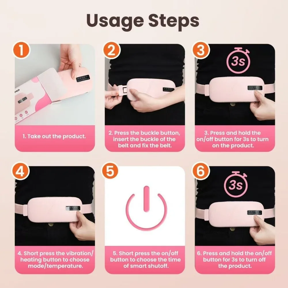 

5-Temperature Settings Electric Heating Uterine Warmer Belt Warmth Massage/Vibration Modes Vibration Waist Massage Belt