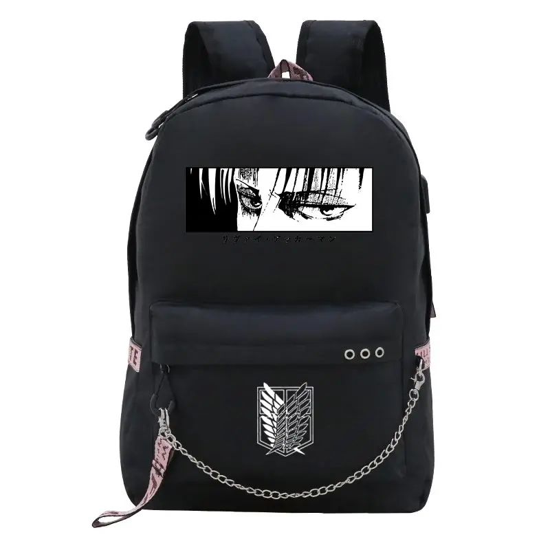 Sac d'école avec chargeur Usb, Sac à Dos Shingeki No Kyojin Anime Kawaii pour ordinateur portable