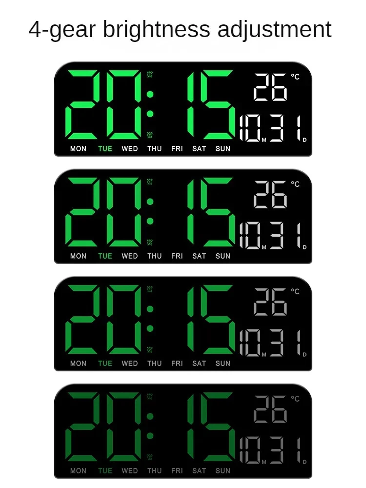 Large Digital Wall Clock Temperature and Date Week Display Night Mode Table Alarm Clock 12/24H Electronic LED Clock Timing Func