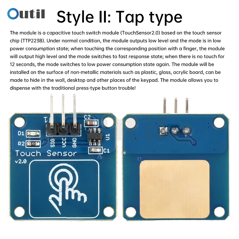 TTP223B Digital Touch Sensor Switch Module 1 Channel Capacitive Touch Module Gold-Plated Point Action Latch Type