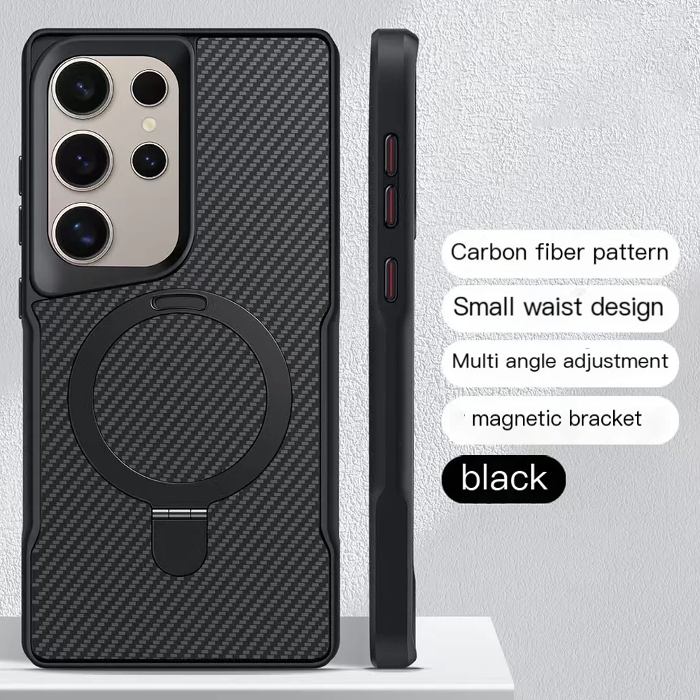 

Чехол для телефона Samsung S25Ultra 24 23 22, роскошный высококачественный кронштейн с узором из углеродного волокна, магнитный защитный чехол от падения