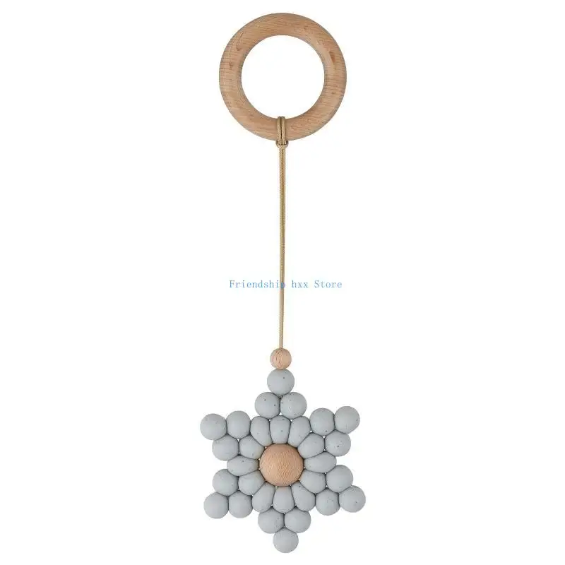 

F1CB Baby Gym Frame Pendants Wooden Ring Silicone Beads Teether Stroller Rattle Infants Newborn Teething Nursing Molar