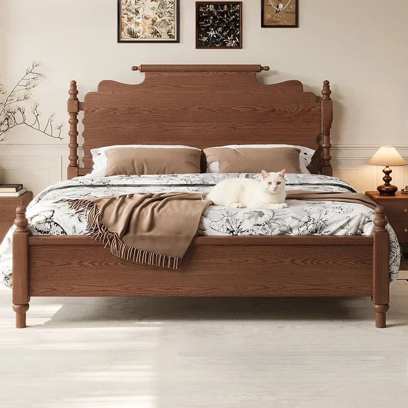 French Retro American Double Bed Master Bedroom Minimalism Wedding King Size Bed Wood Fashionable Cama Queen Size Furniture