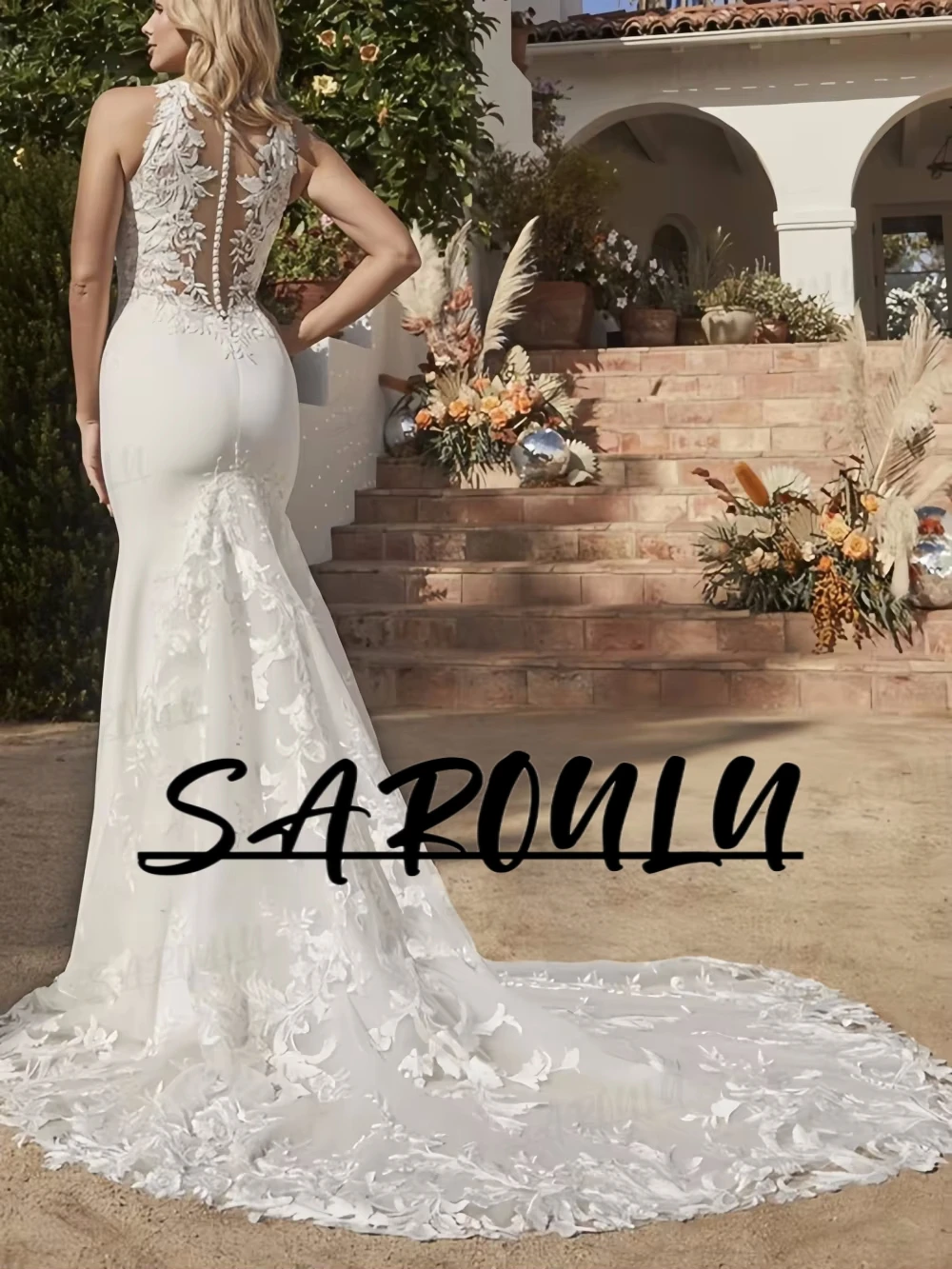 

Elegant Lace Sheath Wedding Dresses for Women 2025 Sleeveless Illusion Chest Part Court Train Customized Bridal Gowns