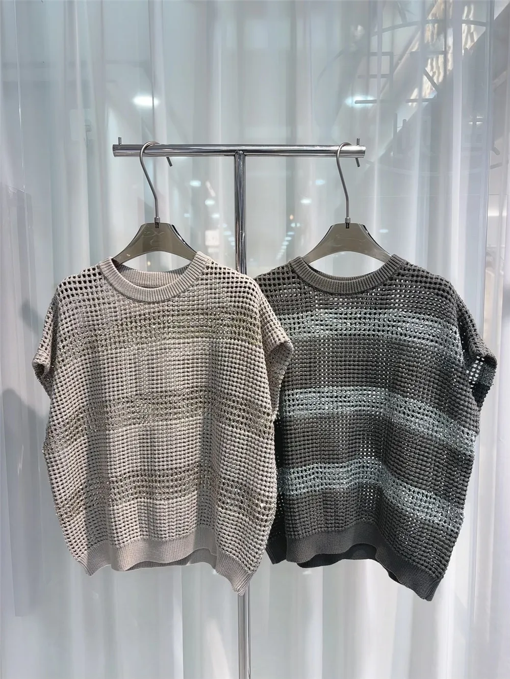 

Women's Summer Openwork Striped Cotton-Linen Knit Vest