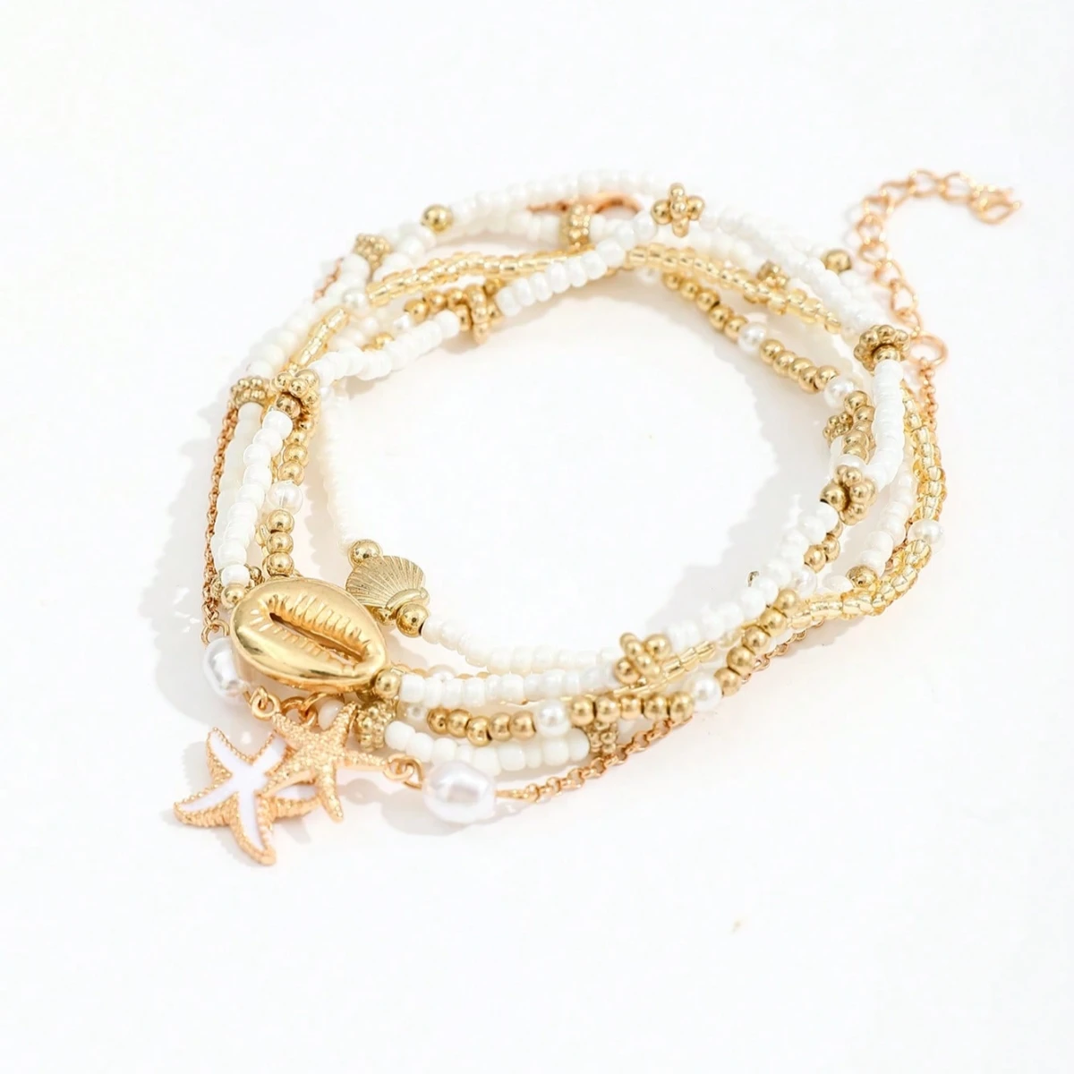 6pcs/set Fashion Stackable Starfish Shell Pendant Beads Anklets Set For Women Beach Jewelry Accessories
