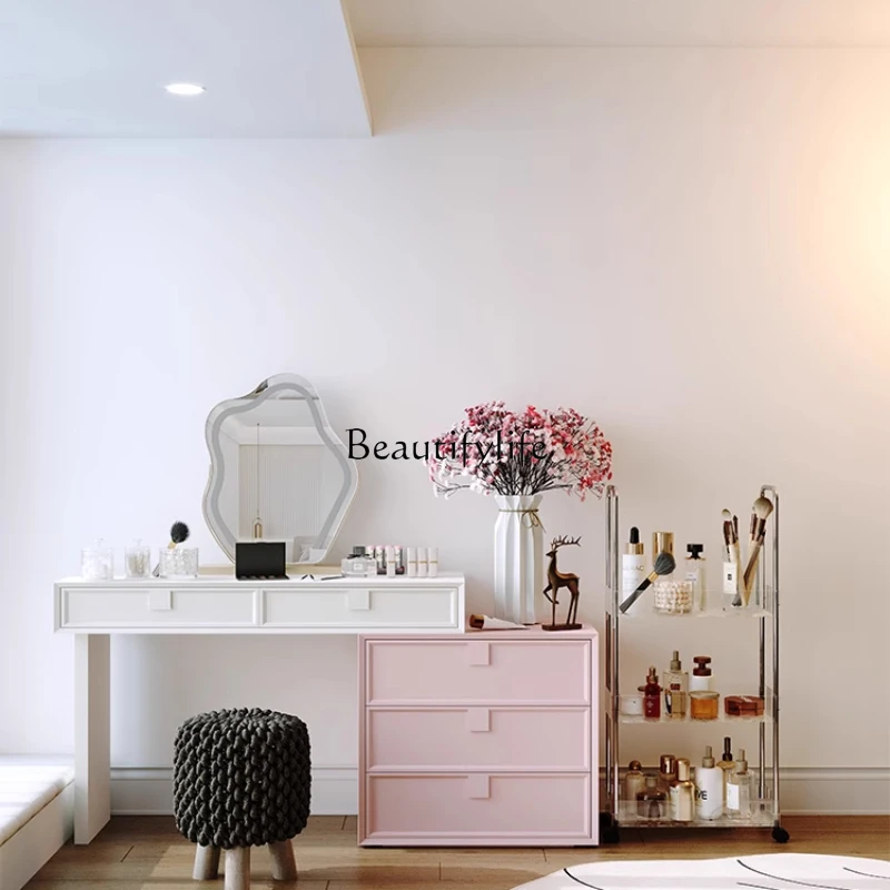 

Light pink three-bucket cabinet dresser integrated drawer storage cabinet multi-layer
