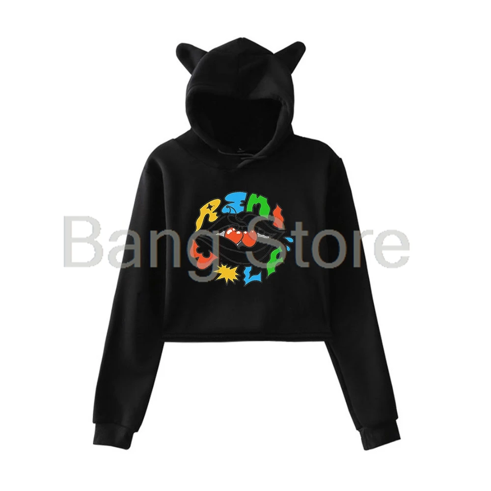 Remi Wolf Cherries Cat Ear Hoodie Women Long Sleeve Sweatshirts Female Casual Streetwear Crop Tops