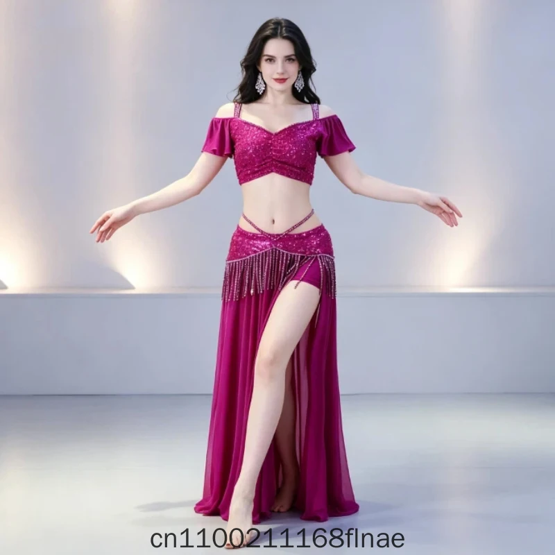 Luxury Belly Dance Costume Practice Suit Set, Hot Diamond Tassel Group Performance Women's Class Uniform