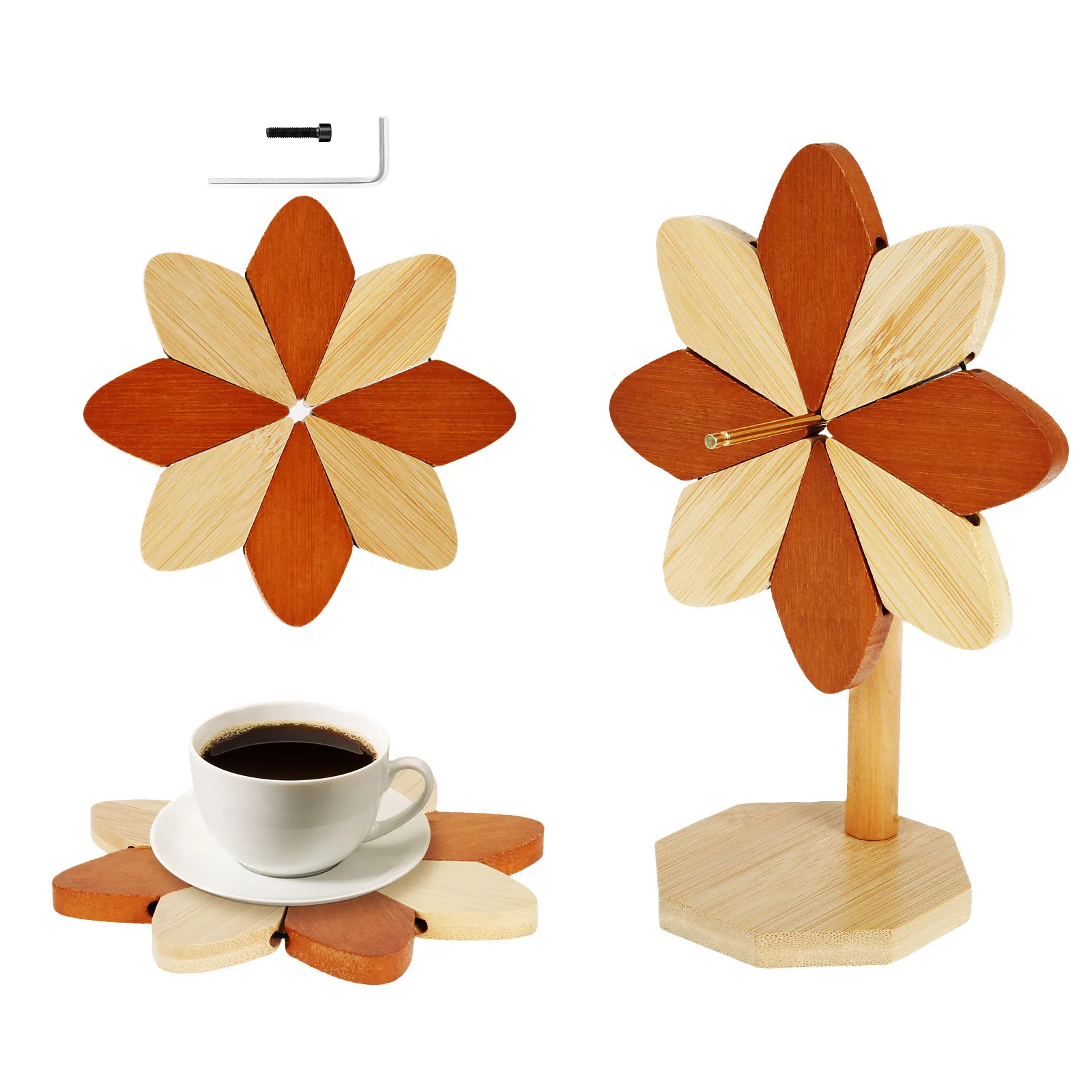 Windmill Shape Insulated Trivet Wood Patterned Insulating Mat Effective Protection Formed Heatproof Trivet Table Placemats