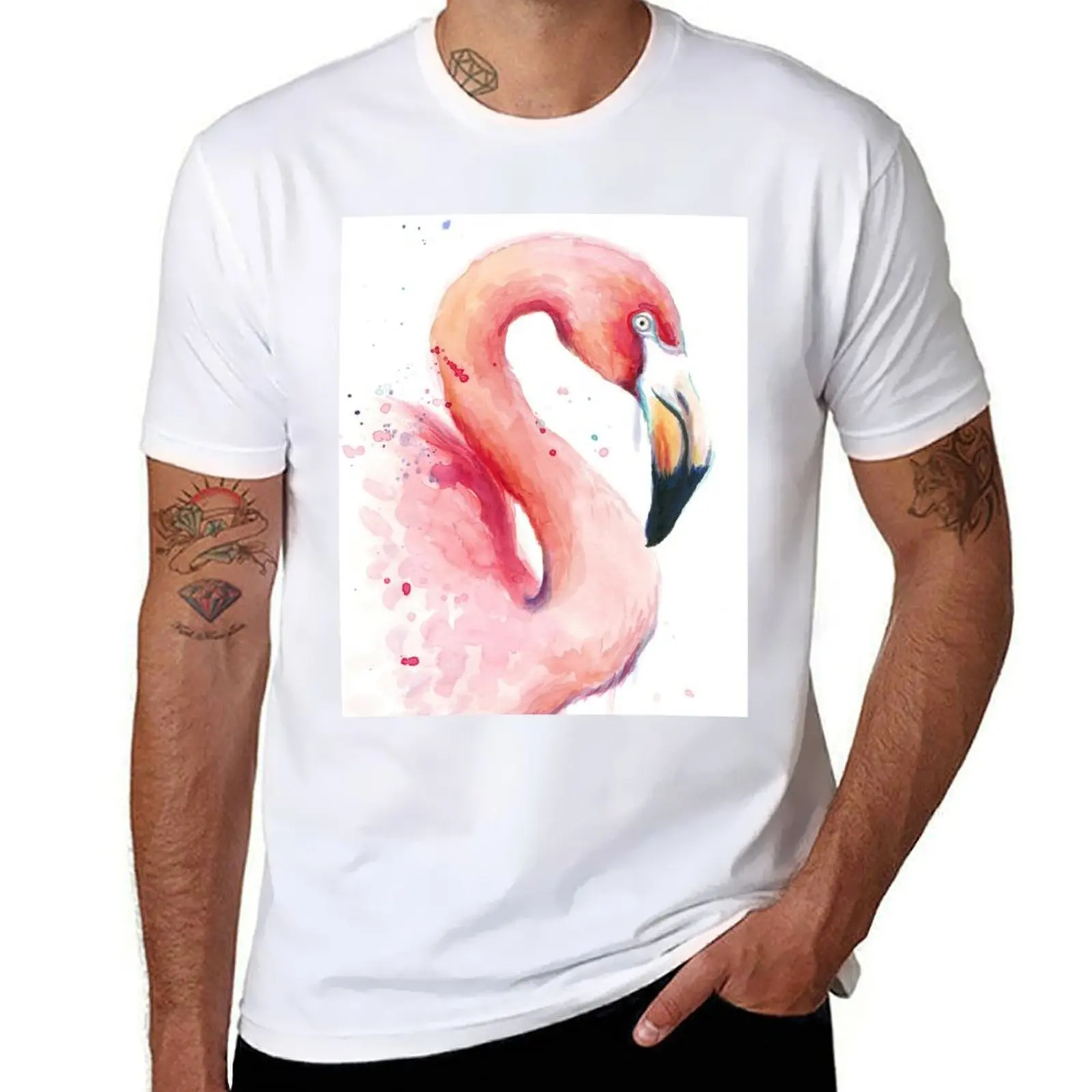 تي شيرت Flamand rose à l'aquarelle تي شيرت رجالي تي شيرت جرافيك تي شيرت للرجال