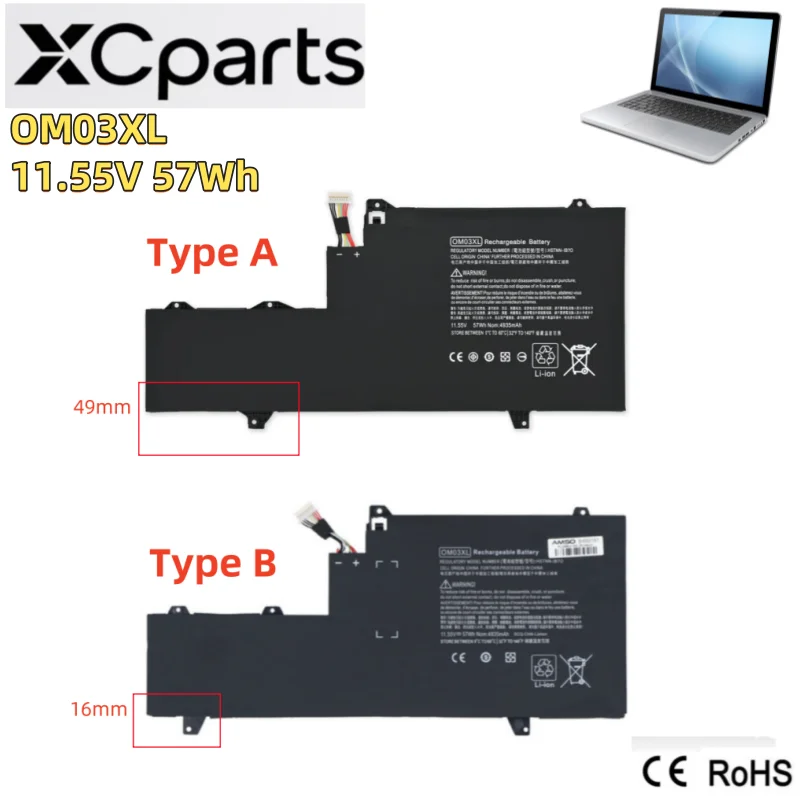 6Cell New OM03XL Laptop Battery for HP Elitebook X360 1030 G2 Series HSTNN-IB7O HSTNN-IB70 HSTNN-I04C 863167-171 863280-855
