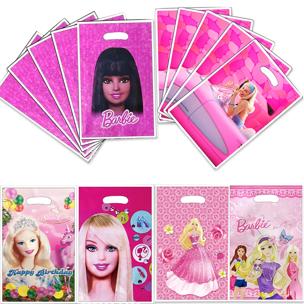 Barbi Girl Theme 10pcs/lot Kids Girls Favors Happy Birthday Party Gifts Surprise Candy Bags Decorations Loot Bags