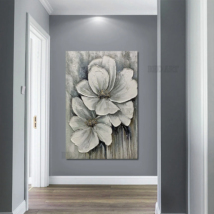 Handmade Texture Gray Flower Oil Painting Abstract Large Size Wall Art Murals Canvas Picture Artwork Wall Paintings Unframed