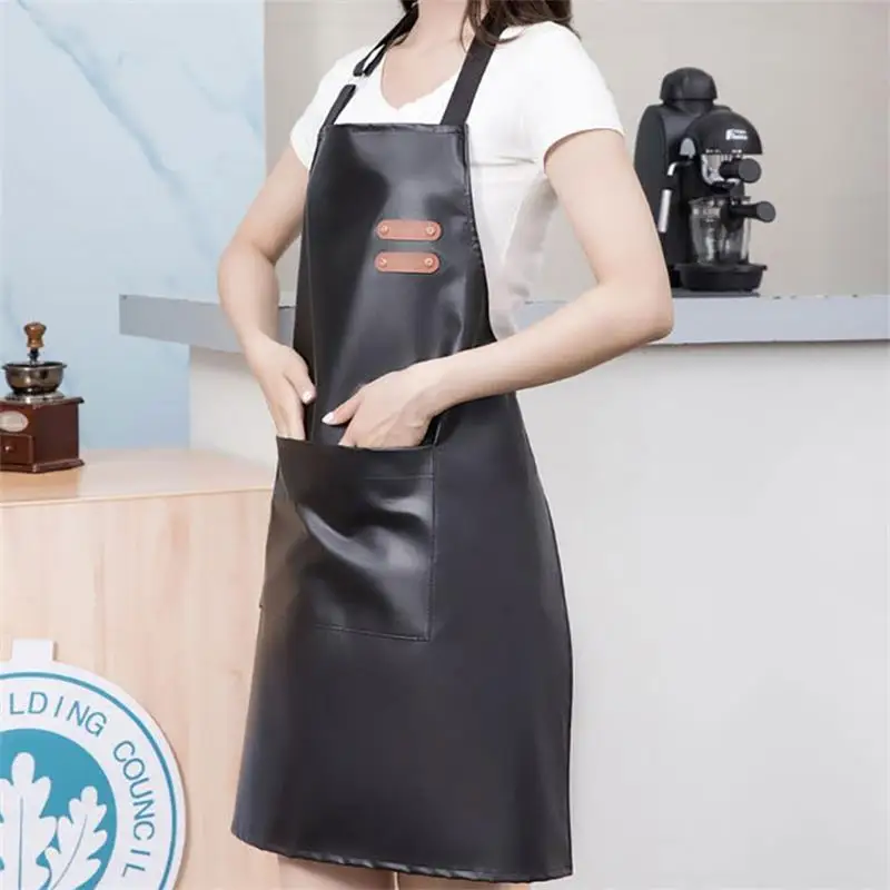 Waterproof And Oil Resistant Apron For Kitchen Womens PU Soft Leather HouseholdCooking Sleeveless High Dishwashing Work Clothes