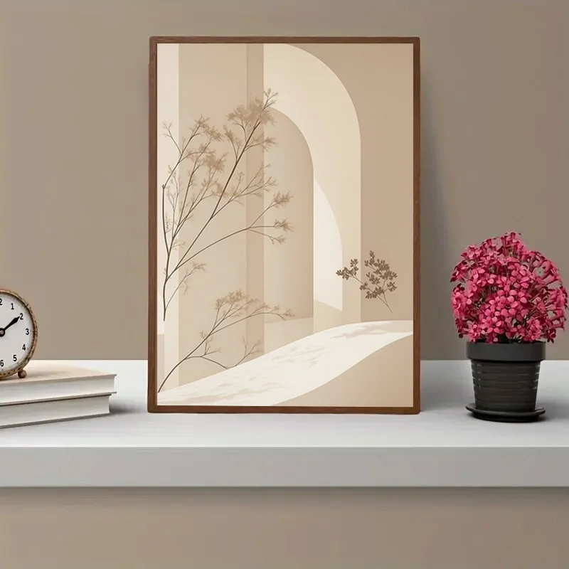 2D Flat, 1pc Vertical Modern Minimalist Abstract Curving Lines & Sparse Branches tree Canvas Wall Art - Soft /Barely visible