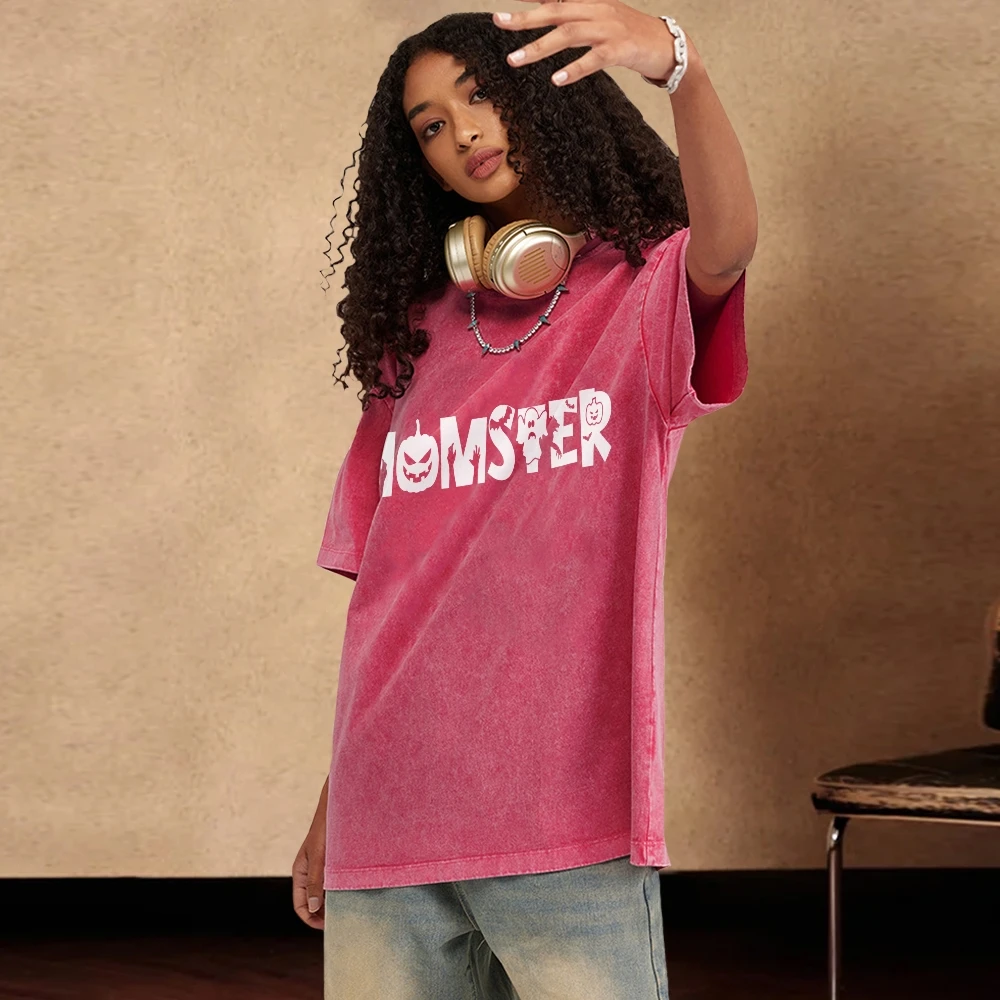 

Y2K Girlfriend Clothing Tops Unisex Oversized T-Shirt Round Neck Fashion and Trend Streetwear Couple's Shirt Cute Monster Print