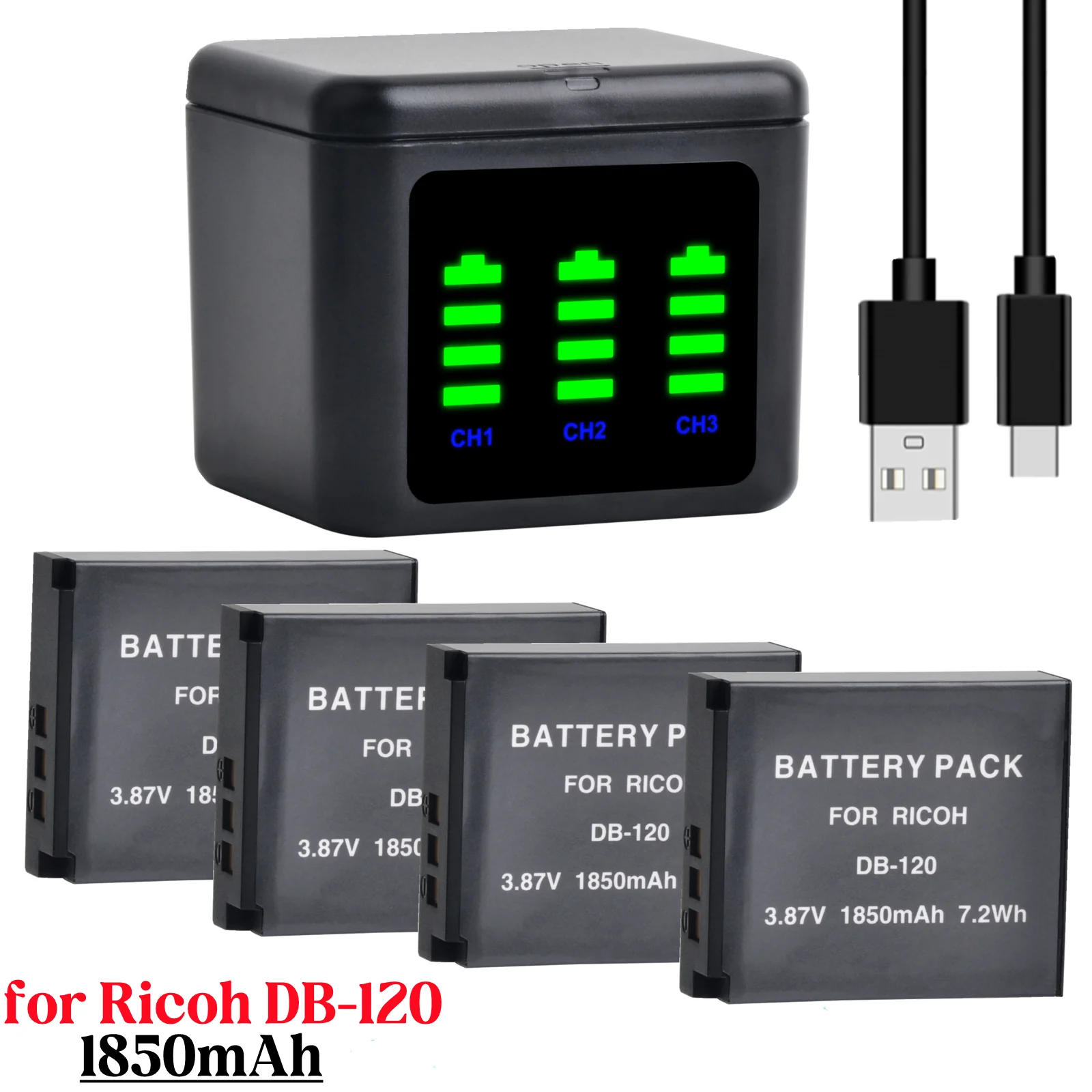 Аккумулятор Hisewen 1850 мАч DB-120 + зарядное устройство с портом USB-C для Ricoh GR IV GRIV GR4, аксессуары для цифровых камер GR 4