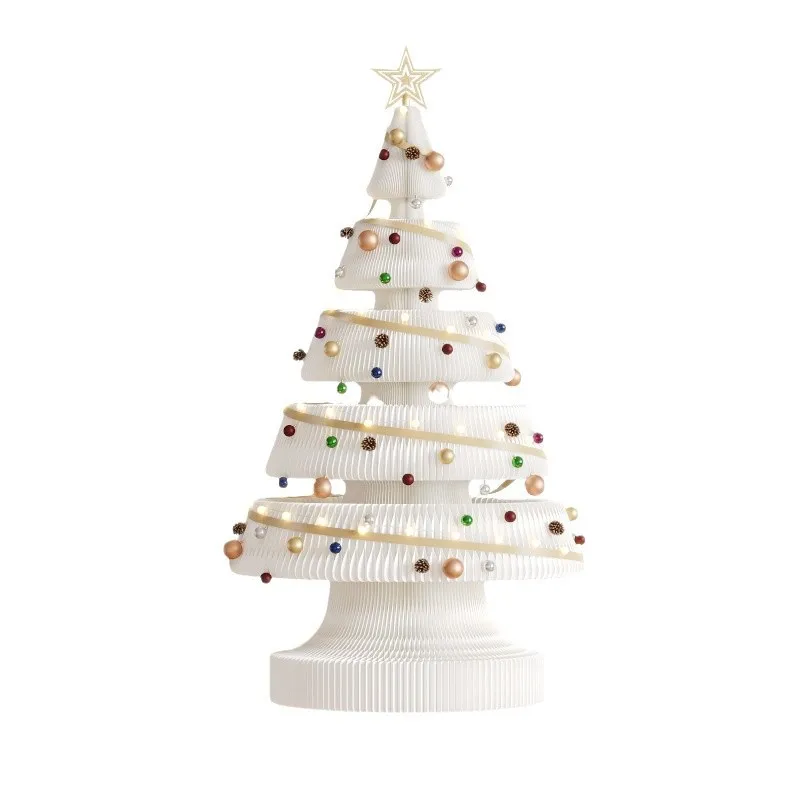Paper new art retractable Christmas tree, shopping mall home decoration prop tree small desktop Internet celebrity folding