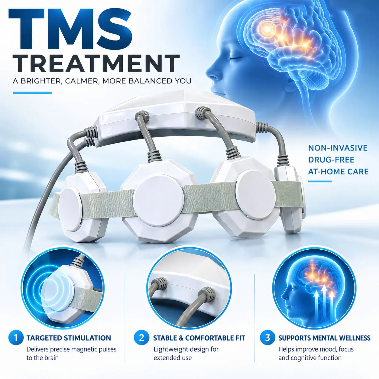 ZJZK TMS Transcranial Magnetic Stimulation tDCS Device Repetitive Magnetic 19 Modes 1-50Hz 6-19mT for Insomnia Chronic Pain OCD