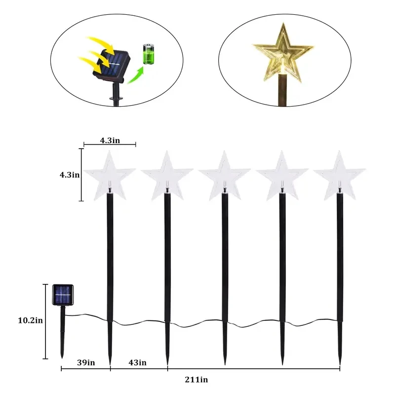 5pcs LED Solar Lawn lamps outdoor impermeabile albero di natale fiocchi di neve stelle Decor Party Garden portico Landscape Sunlight Lamps