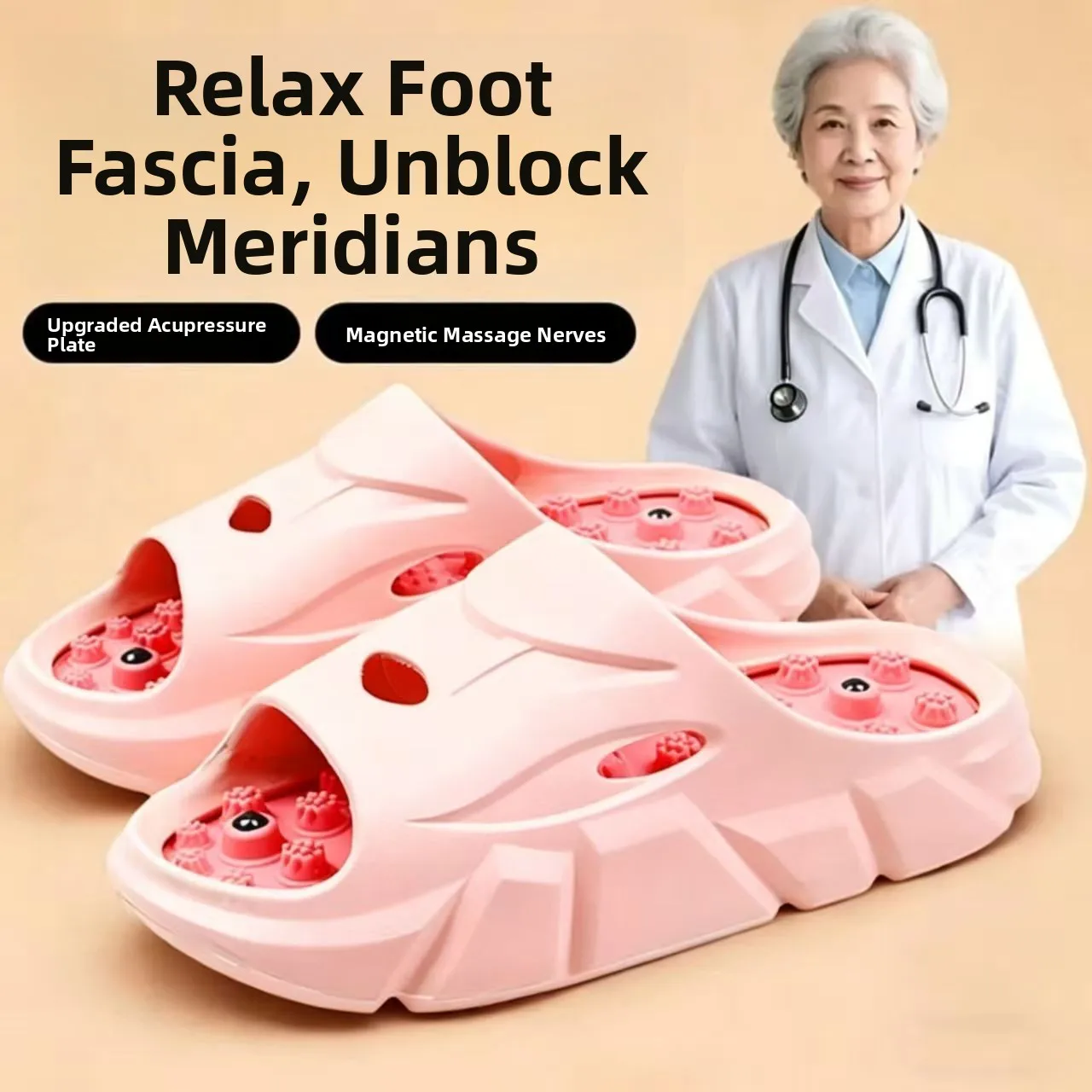 New Women's Foot Massage Slippers Flat Sandals Foot Pad Slippers Comfortable Casual Wear PVC Material Flat Heel Summer Shoes