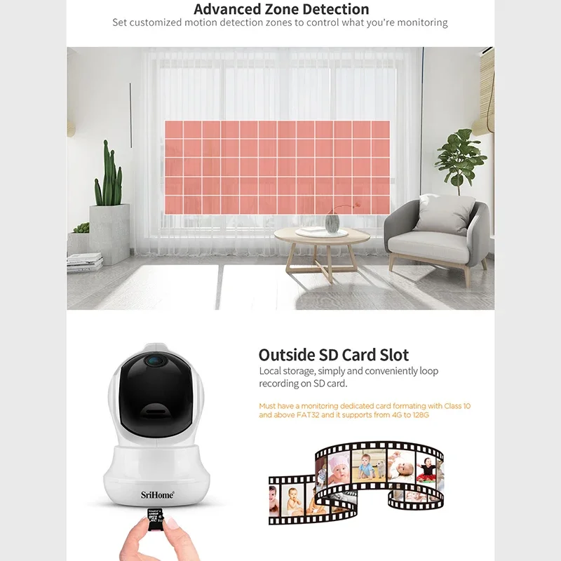 Srihome 2pcs กล้องสมาร์ท 3MP HD 360 มุมในร่ม WiFi Baby Security Monitor PTZ IP กล้องวงจรปิดความปลอดภัย Protector กล้องเฝ้าระวัง