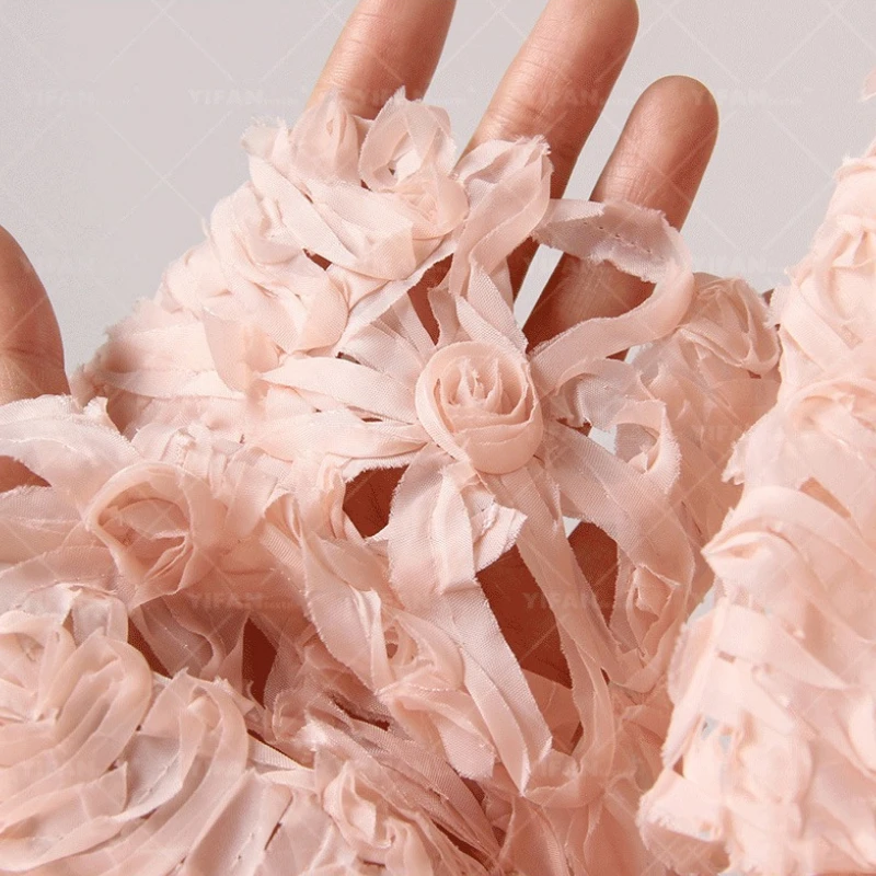 

Fashion Hollow Layered Flower Embroidered Mesh Fabric for Dress Design High Quality Material By The Yard