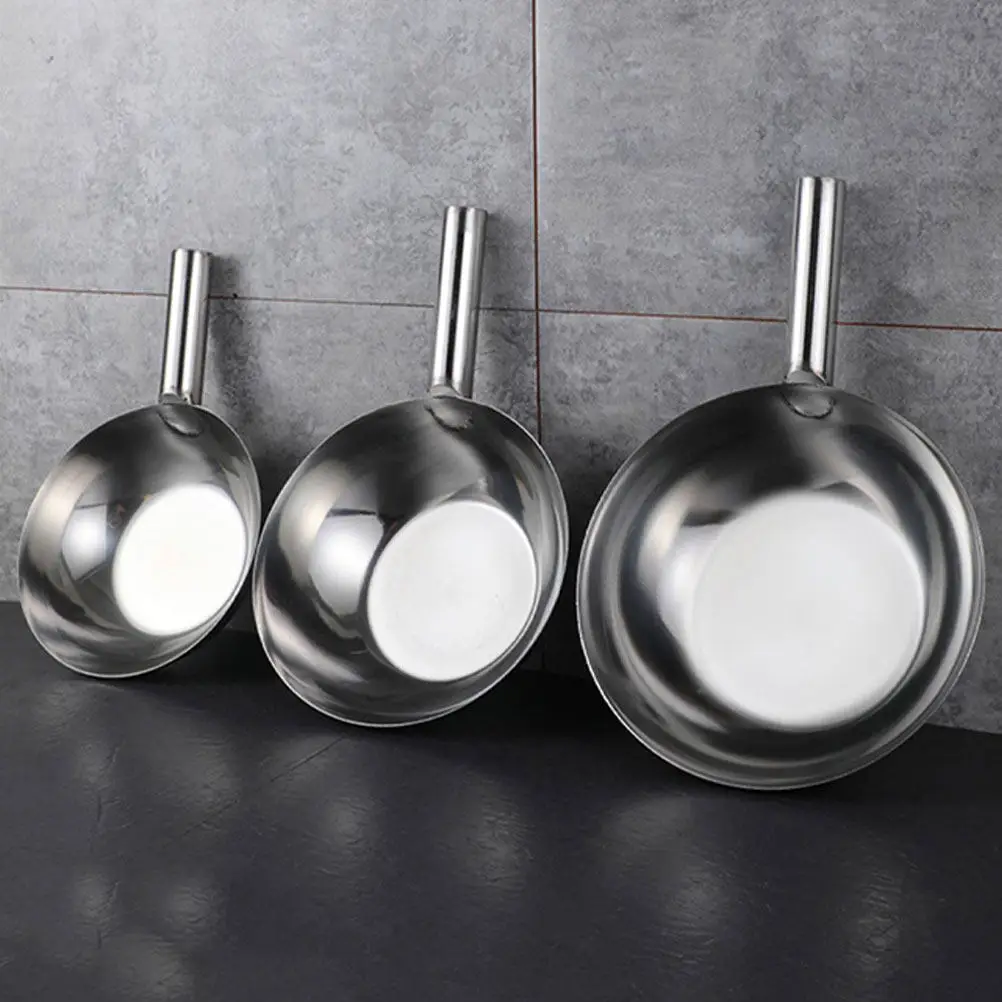 Metal Soup Spoon Stainless Steel Flat Bottom Short Handle Water Ladle Kitchen Scoop Garden Watering Tool Multipurpose