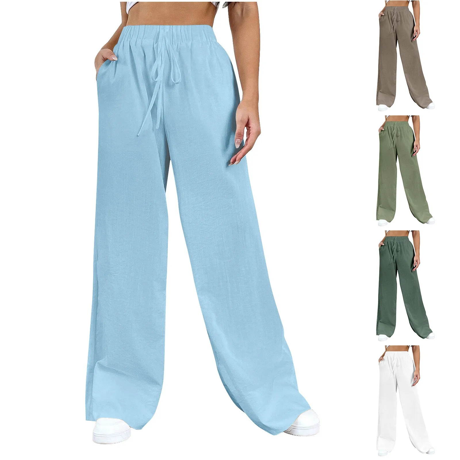 Wide Leg Pants For Women’s Sweatpants Drawstring Straight Pants Bottom Versatile Solid Loose Casual Pants Travel Basic Trouser