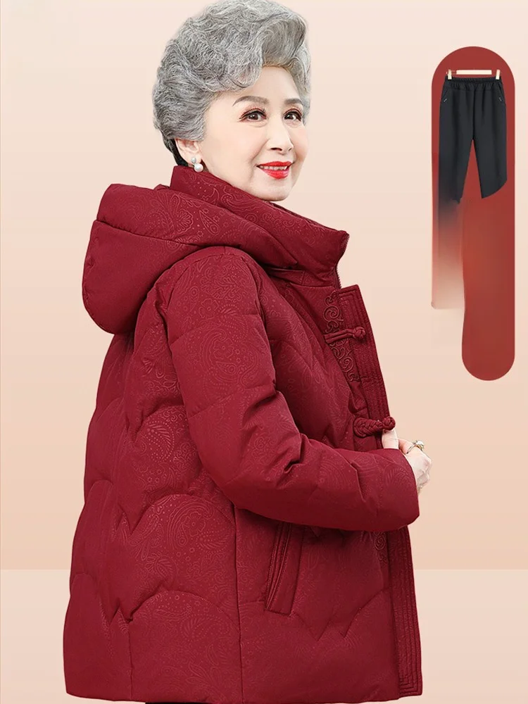 

Faionable Hooded down Cotton Jaet for Middle-Aged And ly Women Thiened Winter Coat andmother Sle Outerwear
